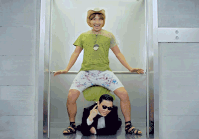 Elevator dance, Gangnam style.