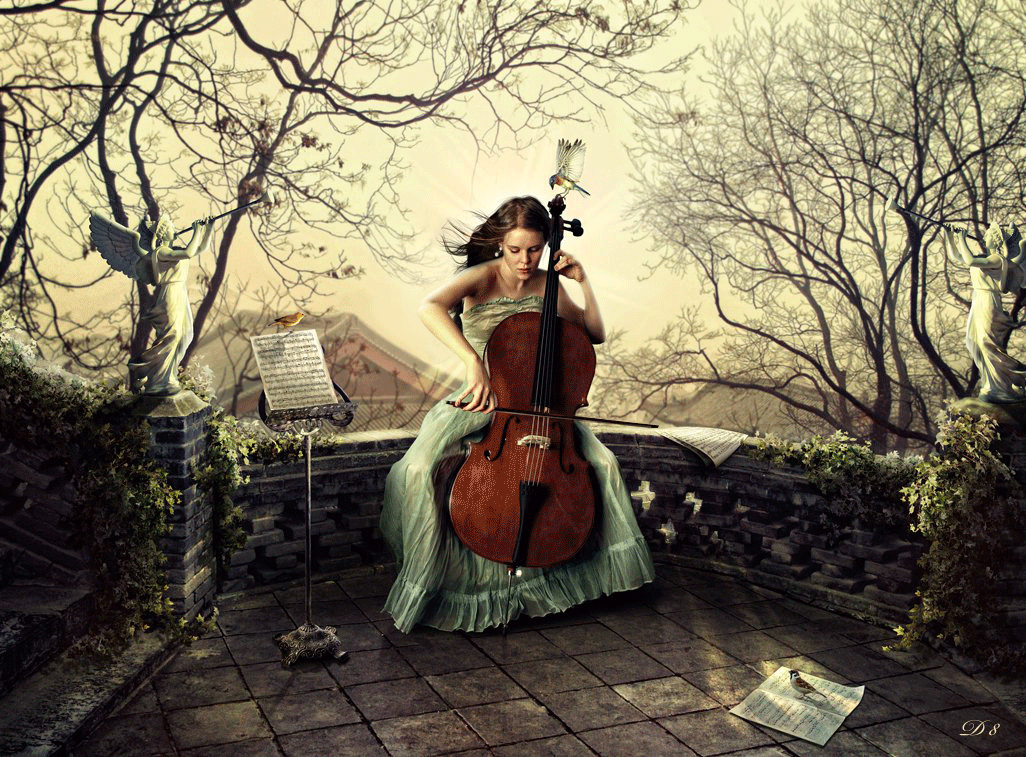 Dreamy woman playing violin Gif Abyss