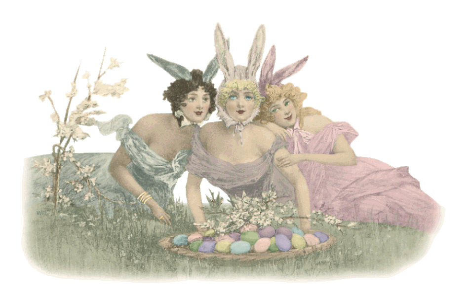 Victorian ladies playing Easter bunny