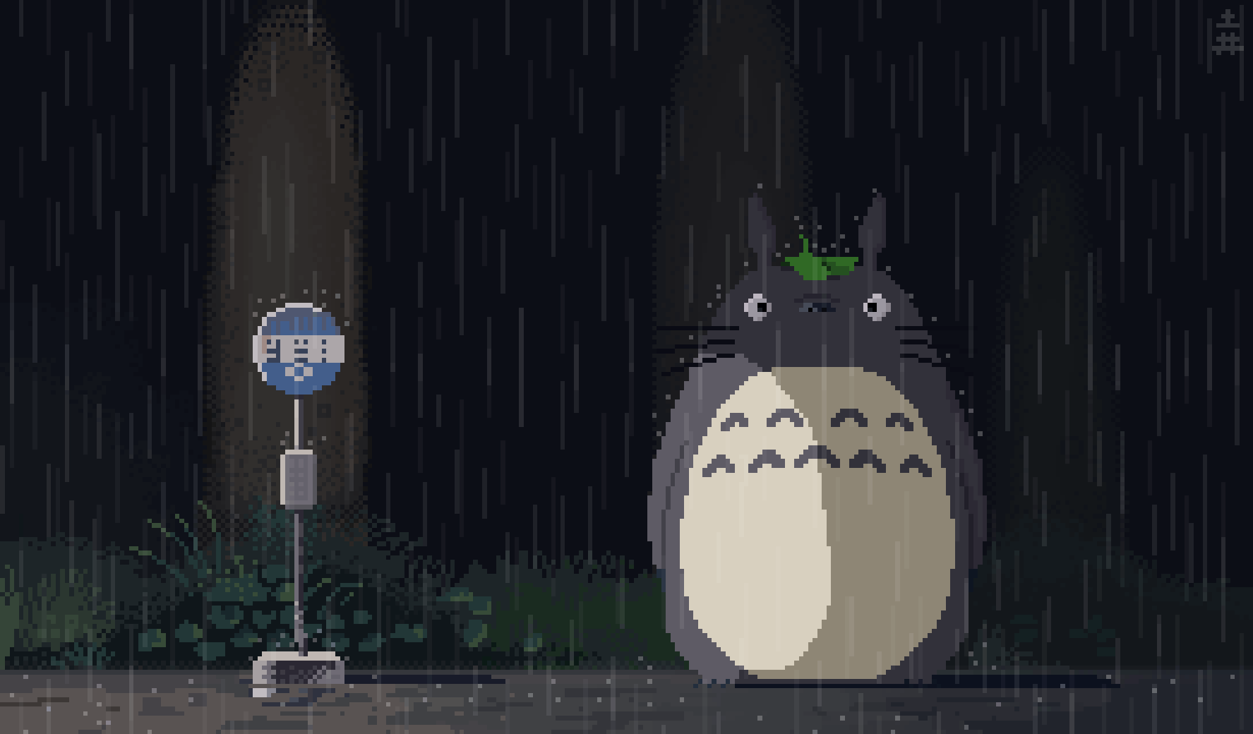 Pixel Totoro At The Rainy Bus Stop Gif Abyss
