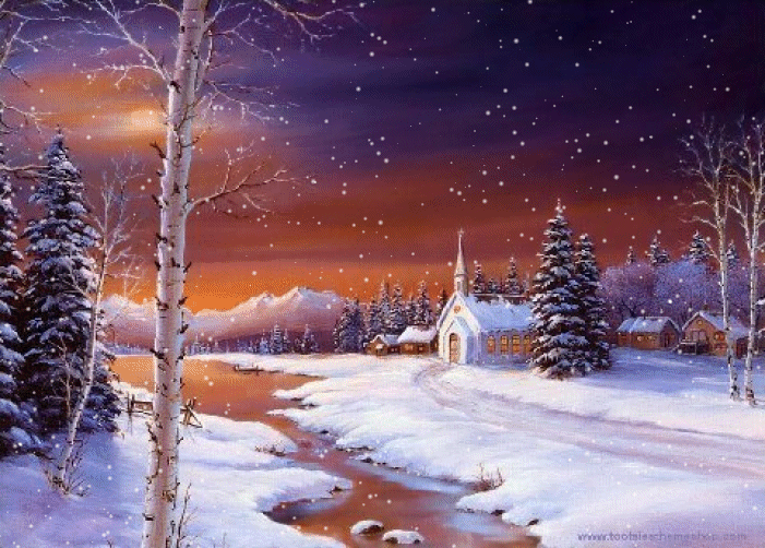 a church in Winter at night
