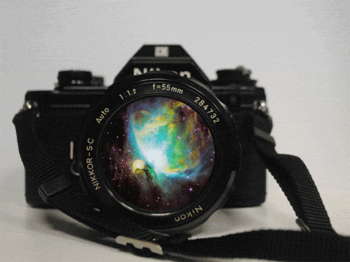 Space Nebula in a Camera Lens
