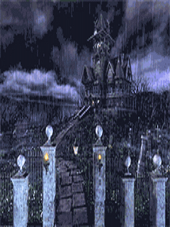 mansion with graveyard at night
