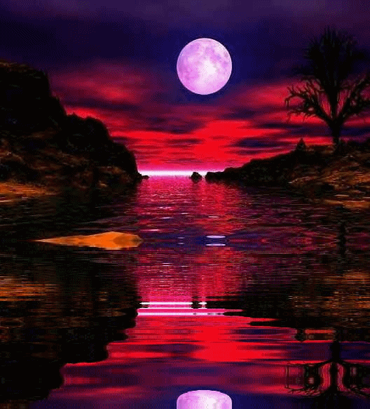 moon in the night red sky