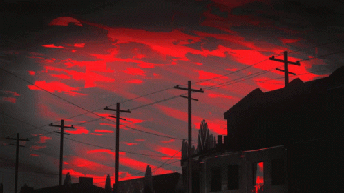 Red Sky And Moon City Gif