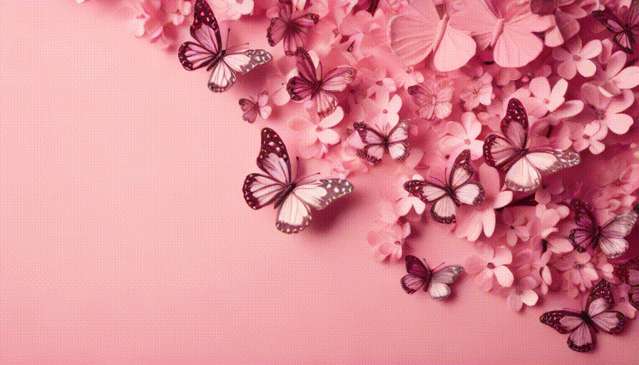 Pink Flowers and Butterflies Gif