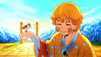 Zenitsu with Bird - Demon Slayer Anime GIF - Gif Abyss