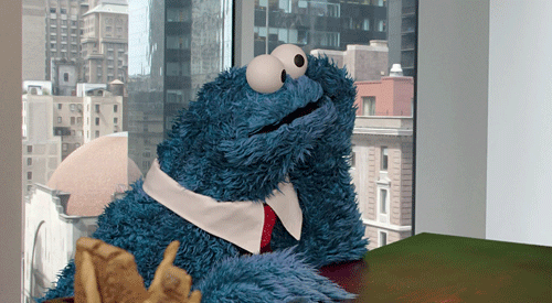 Cookie Monster waits for your call about cookies
