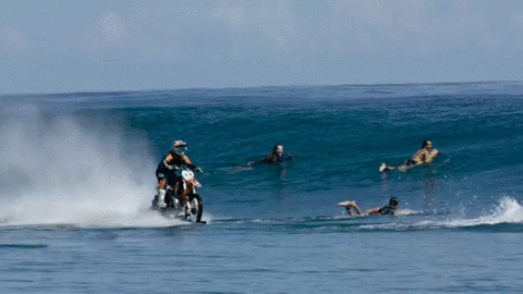 Wave Surfing on a Motorcycle