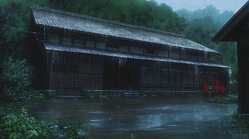 anime rain scenery gif